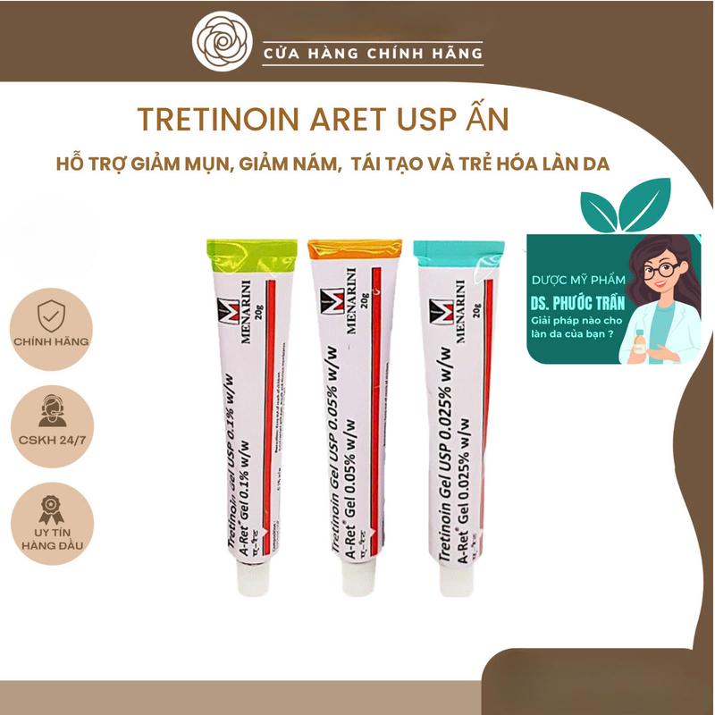 Gel Tretinoin Aret Ấn Độ-Hỗ trợ giảm mụn, tái tạo da trẻ khỏe hơn, Tuýp 20g Skincare Làm Đẹp Da