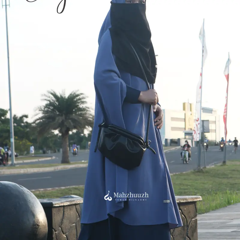 cozy khimar non pad jahit 4 lengan bolong Hitam Kerudung bergo jumbo khimar Syari Muslim Oval Jilbab Instan Wolfis Tangan 7