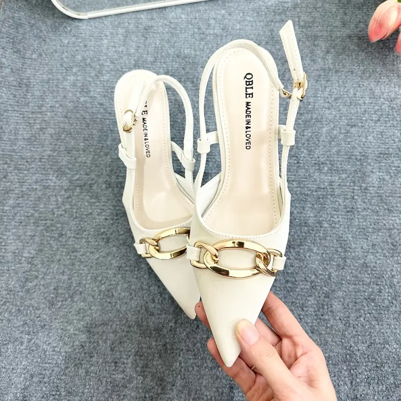 CH21- giày cao gót 9cm Phối Xích Bản To hai màu Đen Trắng Shoes chất liệu tuyết nhung Sang chảnh ( Fom chuẩn size)  Nữ DéP Jean 6