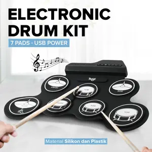 [Bisa COD] Ammoon Electronic Digital Drum Kit 7 Pads Folding USB Power - G3003 - Black