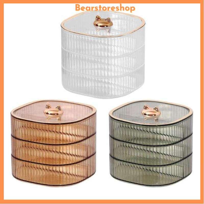 Khay Đựng Mứt Tết Bánh Kẹo 3 tầng trong suốt hình tai mèo có nắp chia ngăn tiện ích