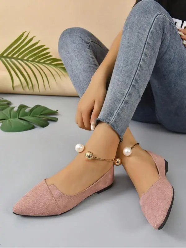 Women's Fashionable Faux Pearl Decorated Pointed Toe Flats, Elegant Ankle Strap Flats for Party, Daily Clothing Decor, Trendy All-match Shoes for Women & Girls 7