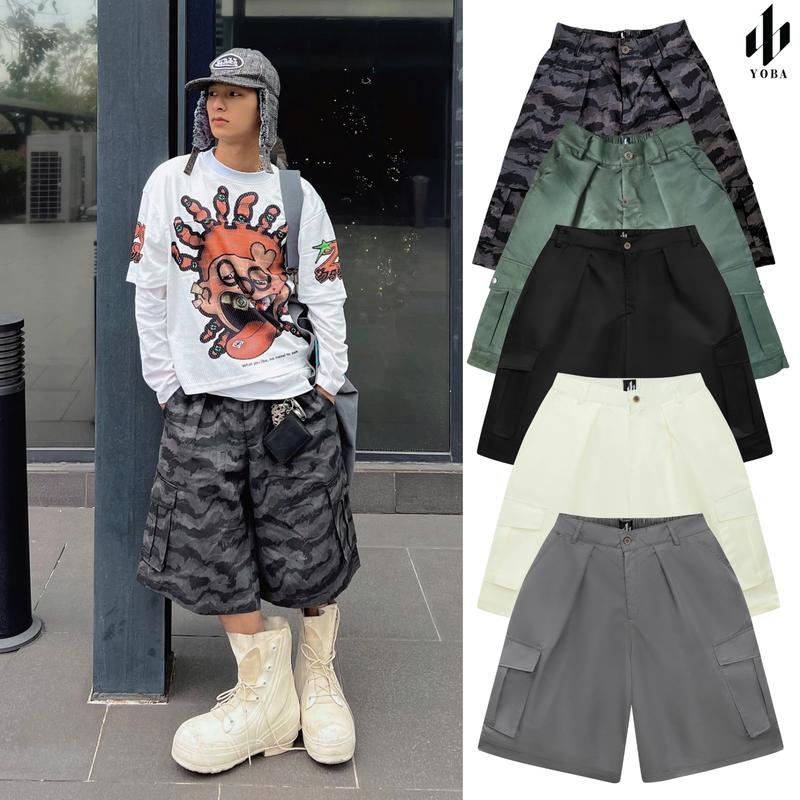 YOBA | Balloon Cargo Shorts YOBA - Quần Short Túi Hộp Nam Nữ Big Size Lên Đến 130kgCamo Kaki Vải Dù Hai Lớp Quan Lưng Thun Dancer