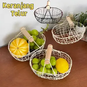 Keranjang Telur / Keranjang Roti / Keranjang Buah/Retro Storage Basket / Creative Storage Basket / Keranjang Penyimpanan Besi Tempa Dengan Pegangan Kayu