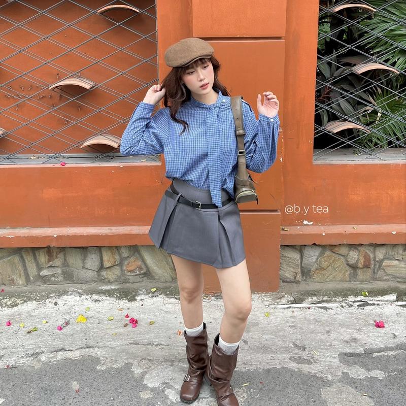 (SP MỚI) Bila Shirt - B.Y Tea | Áo kiểu nữ sọc caro phối cổ 2