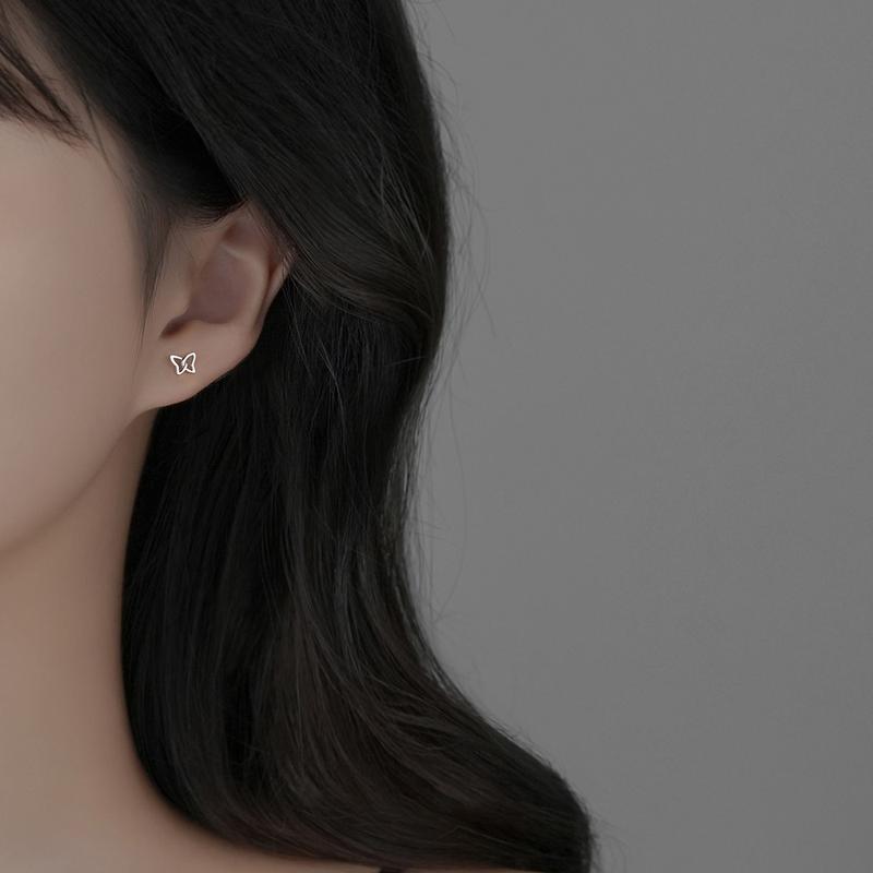 Bông Tai Đinh tán Hình Bướm, Chất Liệu Thép Titan Thép Không Gỉ Women Hoa 3