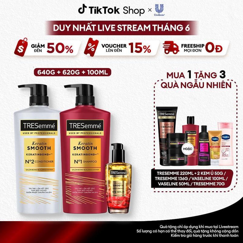 Combo 3 Gội Xả Serum TRESemmé Bond Repair Hỗ Trợ Cho Tóc Gãy Rụng (640G-620G-100ML) [4]