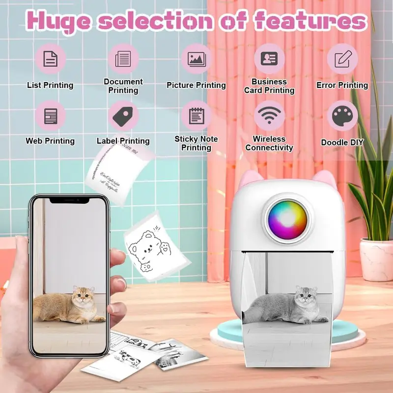 Portable Mini Printer, USB Rechargeable Photo Printer with 3 Rolls Print Paper, for Printing Photos, Notes, Receipts, List, DIY Plans, Memos 2