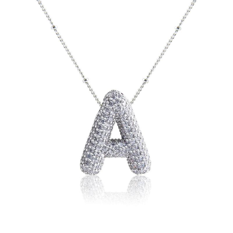 Hot Sale Copper Inlaid Zircon 26 One English Letter Necklace Female Pendant Bubble Letter Personality Lucky Clavicle Chain 1