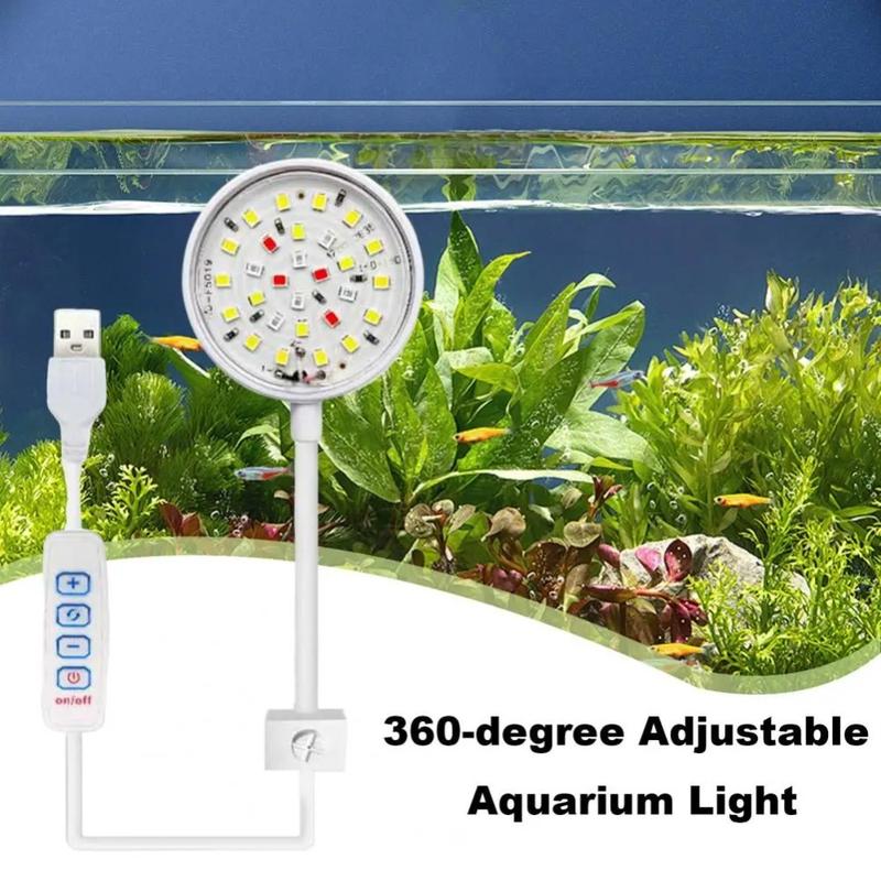 New Rotatable Fish Tank Clip Lamp LED Full Spectrum Waterproof Water Grass Tank Spotlight USB Power 360-degree Aquarium Plant Light Fish Tank 1
