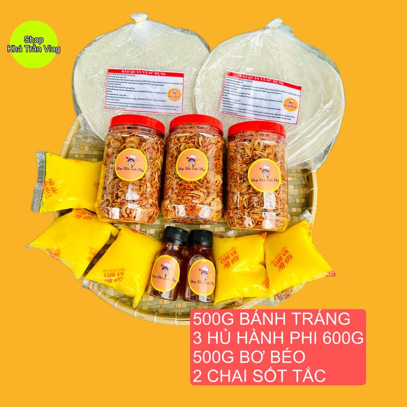  Combo 600gr Muối Ruốc Hành Phi 500gr Bánh Tráng Phơi Sương Bơ Béo 500gr Tặng 2 Chai Sốt Tắc 