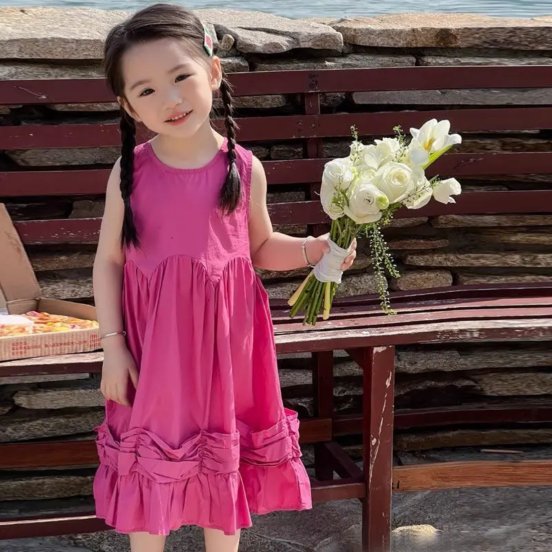 [8-26kg] H90 Váy Bé Gái, Đầm Ba Lỗ Cho Bé Gái, Dáng Suông, Hoạ Tiết Đính Bèo Nhúm Phần Gấu  Hợp Thời Trang Cho Bé