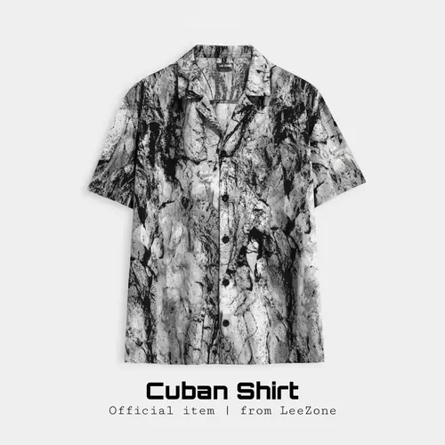 Sơ mi hoạ tiết loang xám | Áo sơ mi Cuban LeeZone form rộng mặc hằng ngày , chất vải lụa thoáng mát không nhăn Cổ chữ V