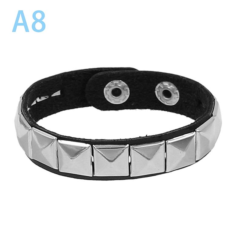 Product Introduction of 90s Fashion Punk Style Bracelet Personality PU Leather Three Rows Spikes Square Bracelets Bangle 2024 Party  Gift 20