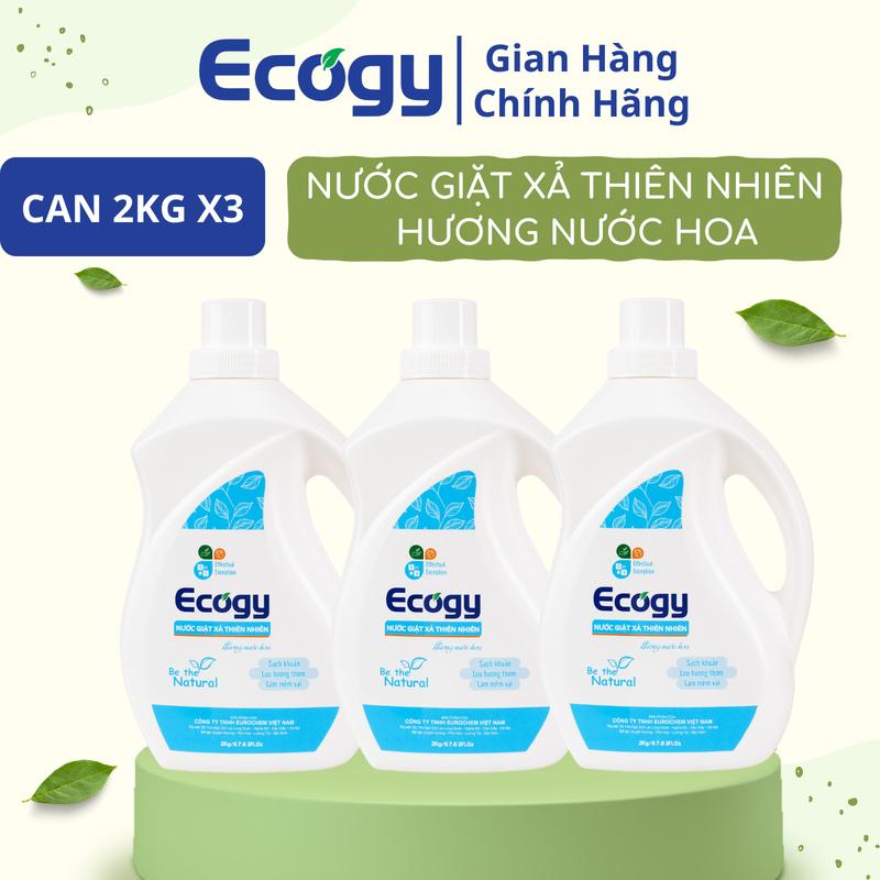 ECOGY Combo 3 can Nước giặt xả thiên nhiên hương nước hoa 2Kg/can, dạng lỏng, có chất tẩy từ Enzym thiên nhiên; An toàn với quần áo của bé & người lớn; Lưu hương thơm & mềm vải, tẩy sạch khuẩn Làm Sạch 2