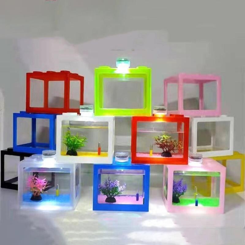 Product Introduction of Creative Plastic Betta Fish Tank Multicolor LED Lamp Building Block Aquarium Fish Turtle Pet Breeding Box Desktop Ornament 16