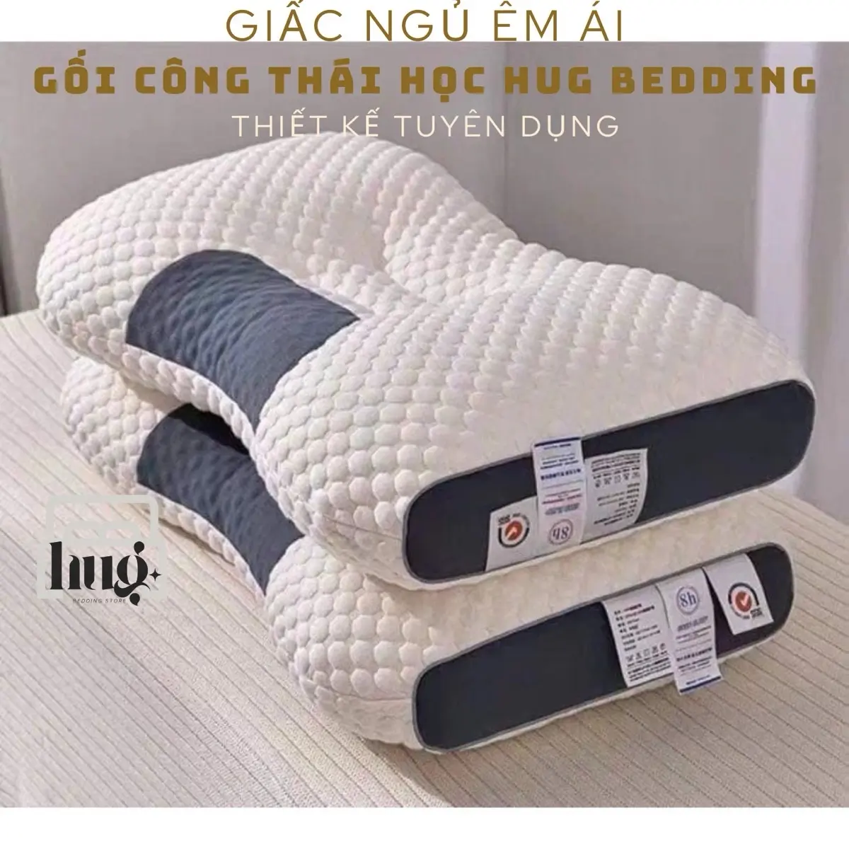 Gối Công Thái Học Thoáng Khí Nâng Đỡ Cổ Vai Gáy Kháng Khuẩn Đàn Hồi - Hàng loại 1