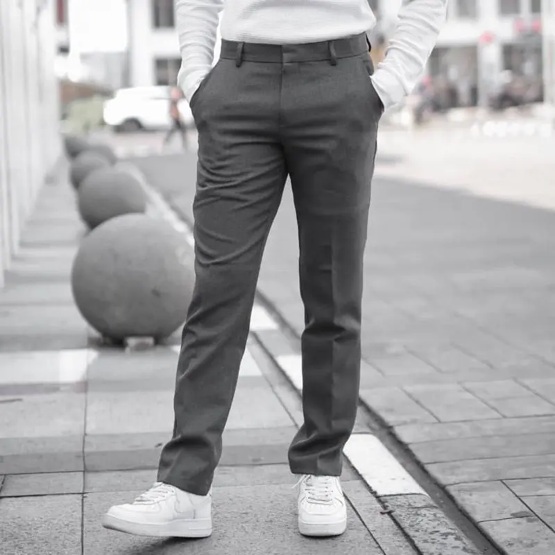 PAKET BUNDLING 1 PAKET ISI 2 CELANA PANJANG PRIA SLIMFIT FORMAL KANTOR Kerja Hitam Abu Tua Muda Navy Polos Kain Semi wol Lembut Nyaman 7