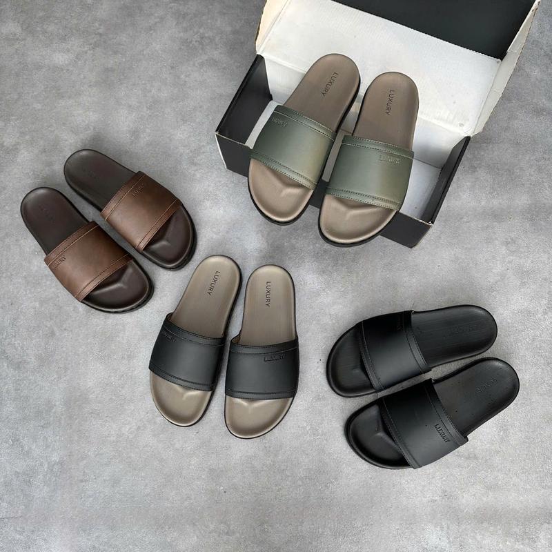 [ Khâu dấu chỉ ] Dép nam LUXURY quai ngang đơn giản, khâu chỉ toàn bộ. Đế đúc cao su êm chân.