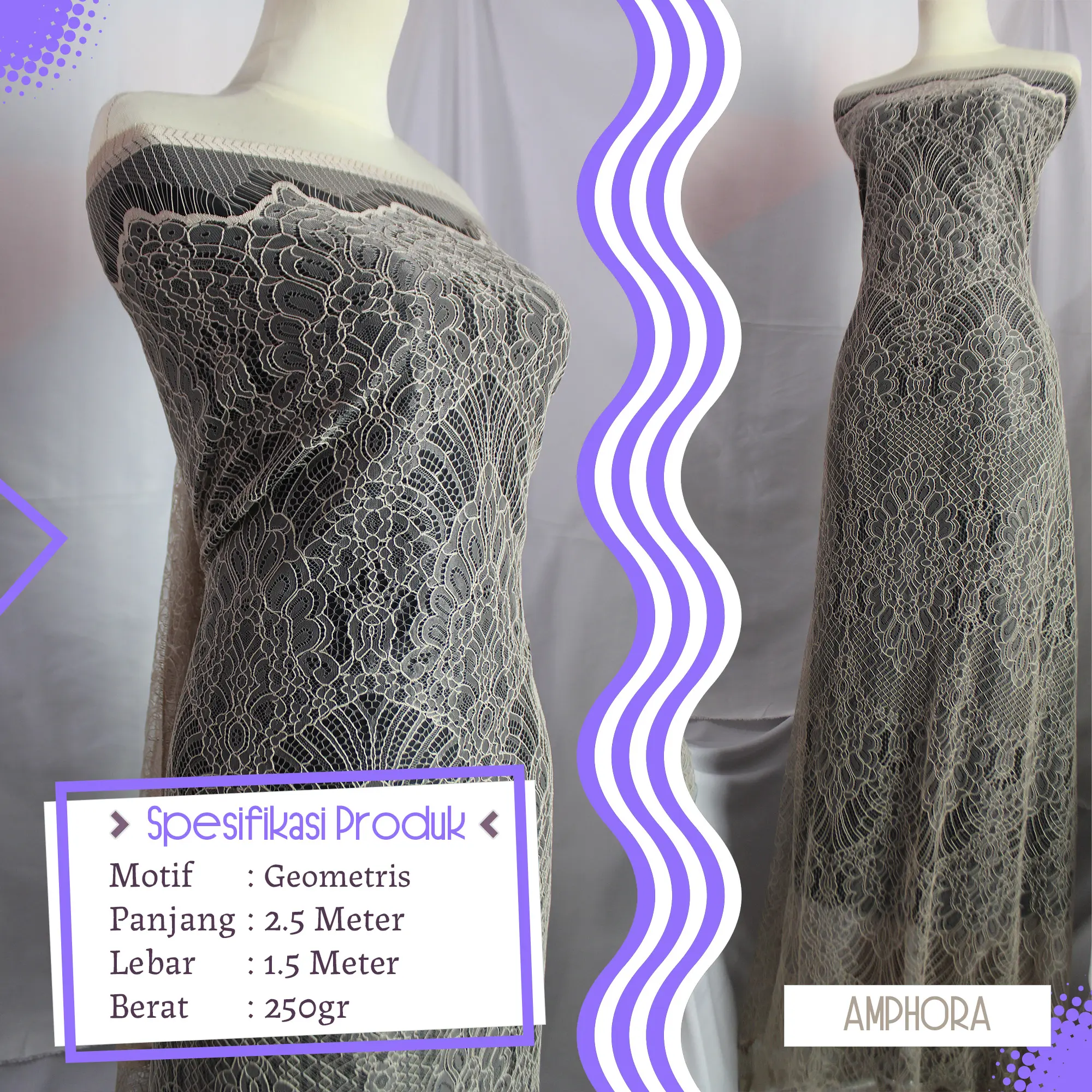 Kain Brokat Chantilly New Arrival,Santili Panjang 2.5 Meter x Lebar 1.5 Meter