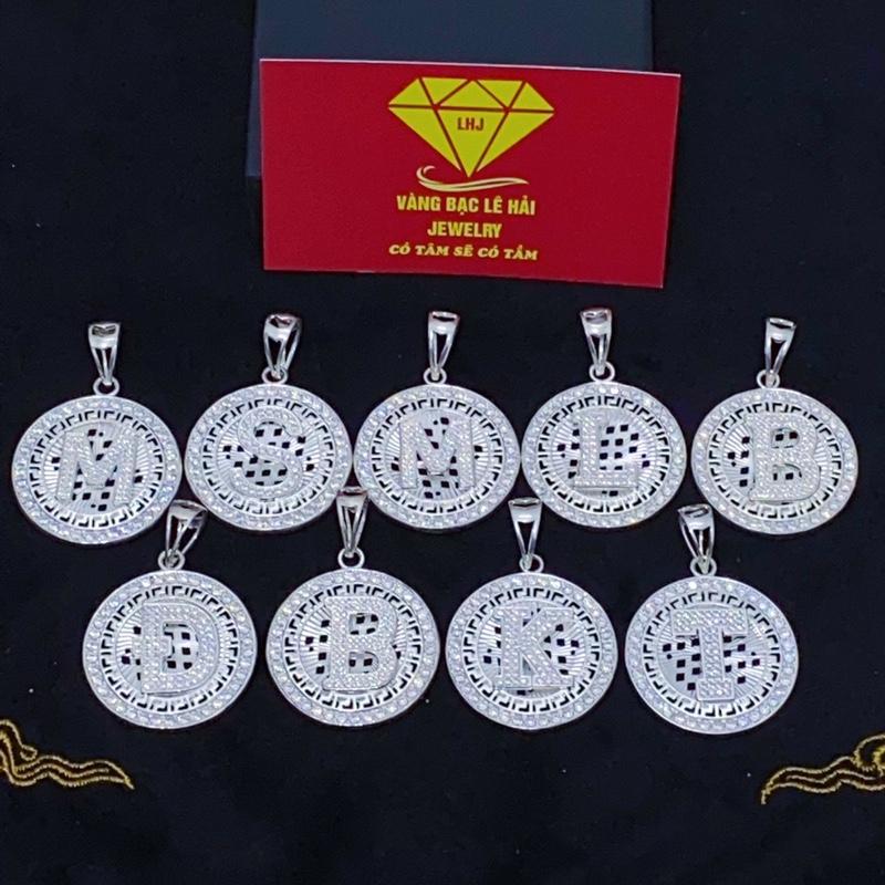 mặt dây chuyền bạc nam chất liệu S925 mặt chữ cái trong viền tròn 3,5 cm các loại chữ cái LHJ