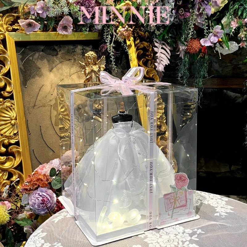 MINNIE Hộp Quà Váy Cưới Mini Có Nơ Xinh Đẹp Lung Linh Tặng Người Yêu Vợ Bạn Thân Ngày Valentine 14 2 Sinh Nhật Ngày Cưới Combo Hộp Trong Suốt Túi Quà Váy Cưới Mini Kích Thước 26x26x32