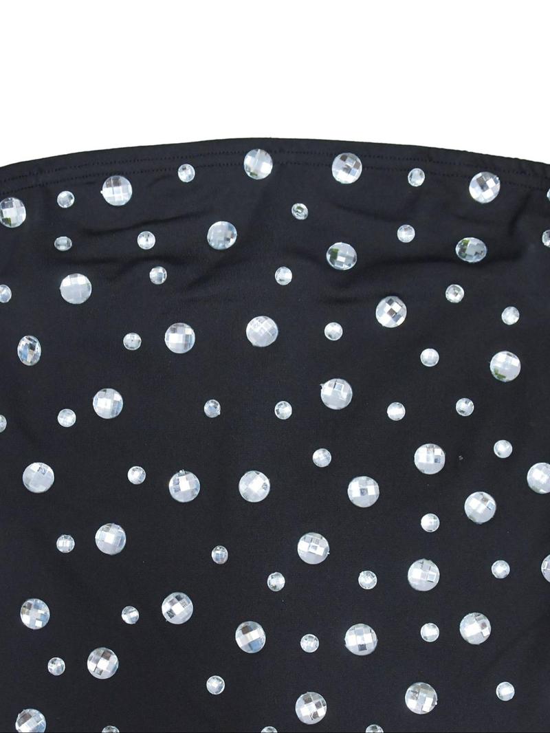 Product Introduction of Women's Rhinestone Decor Tube Party Dress, Fashionable Sleeveless Strapless Short Dress for Party Club Dating Wear, Ladies Summer Clothes 6