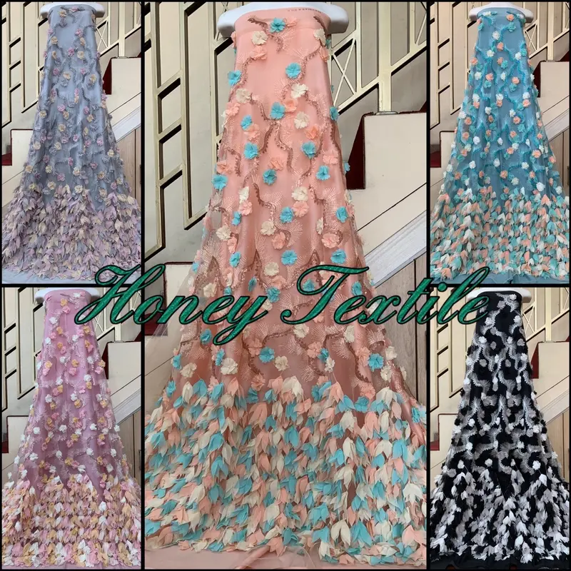 Kain Tile/Tulle 3D bunga, motif Timbul, tile Kain brokat, tile mutiara, tile polos, tile akar, tile 3D timbul, tile pingiran (Harga Setengah meter) 5