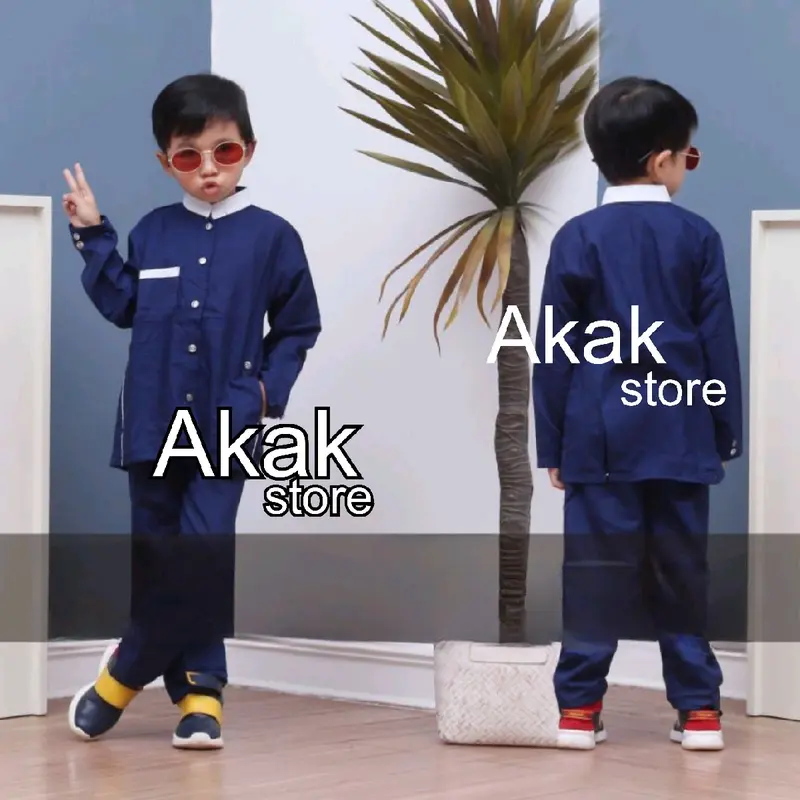 Baju koko anak Laki Laki Pakaian Muslim Anak Laki Laki Lengan Panjang Setelan Celana Kain 6