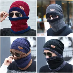 Kupluk topi rajut + syal 2 in 1 bahan tebal
