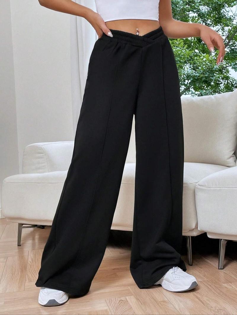 Product Introduction of 【Plus Size】 Solid Elastic Waist Straight Leg Pants, Casual Comfy High Waist Trousers for Daily Wear, Women's Bottoms for All Seasons 4