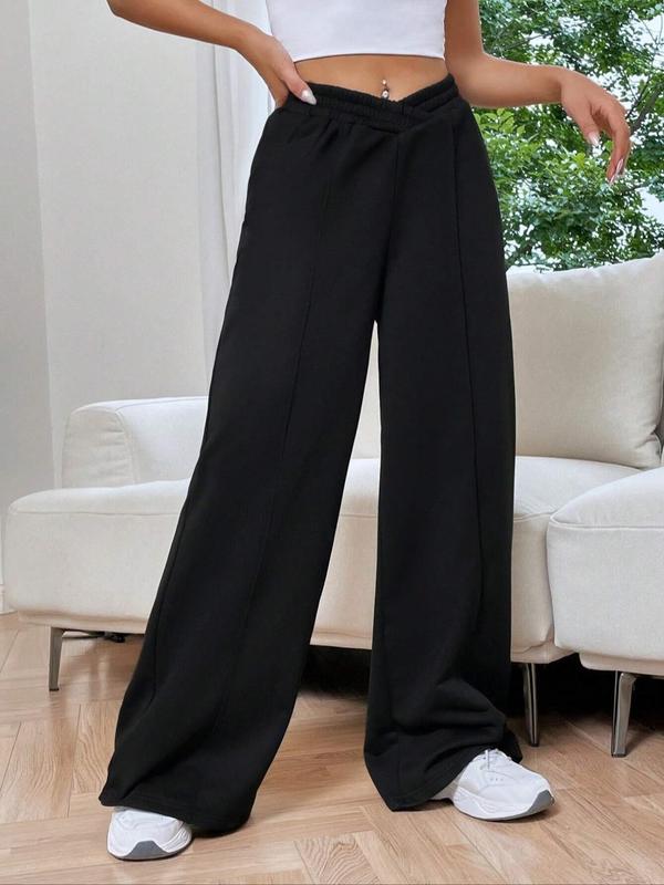 【Plus Size】 Solid Elastic Waist Straight Leg Pants, Casual Comfy High Waist Trousers for Daily Wear, Women's Bottoms for All Seasons 3