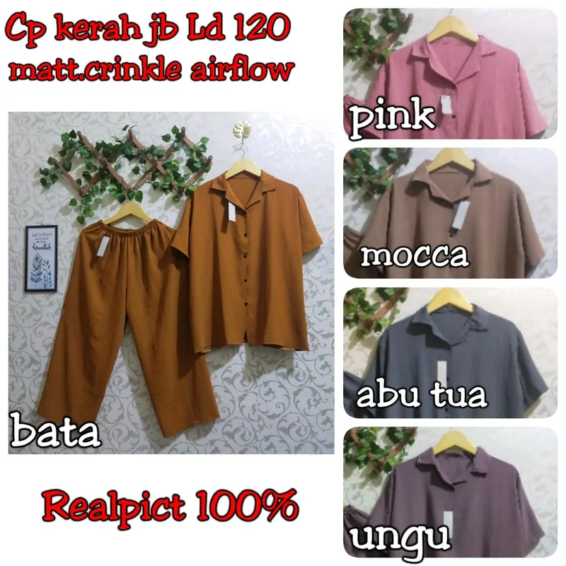 Ld 120 setcel karla pendek jumbo/setelan crinkle airflow pendek/setcel pendek crinkle airflow/setelan piyama wanita/baju Santai/baju Tidur Nyaman celana Panjang Busui Kerah 6