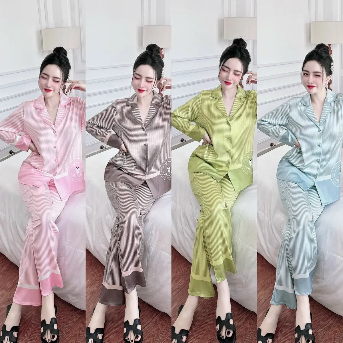 BỘ PIYAMA SỌC NHỎ LATIN CAO CẤP FOM VỪA Lụa Trơn