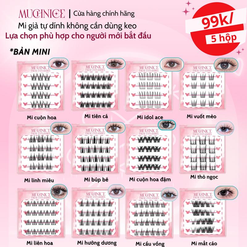 [99k/5 hộp mini] Mi giả MuchNice tự dính không cần keo dễ gắn, tái sử dụng nhiều lần