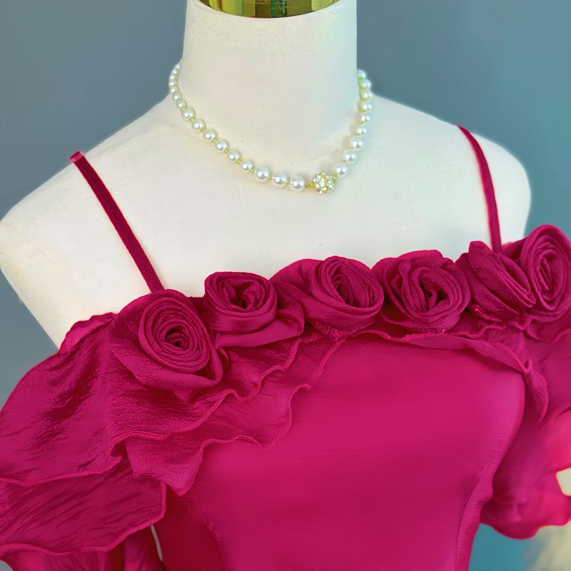 [MIỄN SHIP] MDU4122 Váy Tơ Vân Hàn 2 Lớp - Thiết Kế Dáng Xòe Thanh Lịch Dành Cho Nữ Women Màu Hồng Dress 7