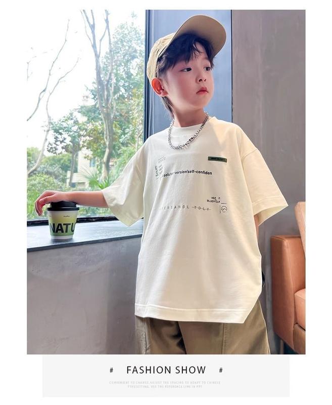 Product Introduction of Áo Thun Bé Trai, Chất Liệu Cotton, ngắn Tay, Thích Hợp Cho Mùa Hè 2024, Hàng Mới Về, Dành Cho Trẻ Em Trung Bình Và Lớn, Dáng Rộng Vừa Vặn, Phong Cách Thường Ngày Hợp Xu hướng Thiết Kế Ngầu Tay Lửng 12