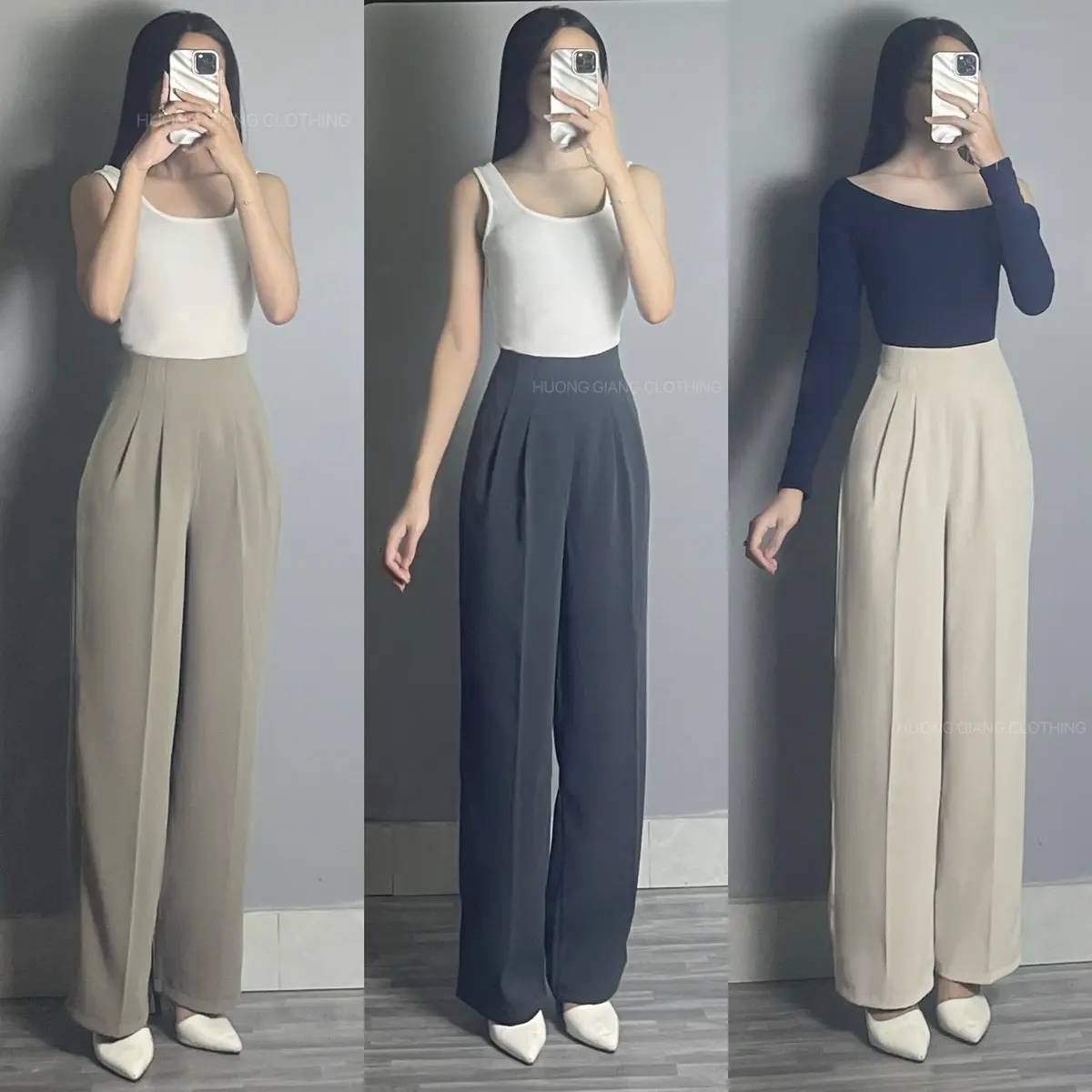 QUẦN SUÔNG LY CẠP LIỀN CÓ KHOÁ SƯỜN CHẤT LIỆU GOLD NHẬT_HUONGGIANG.CLOTHING