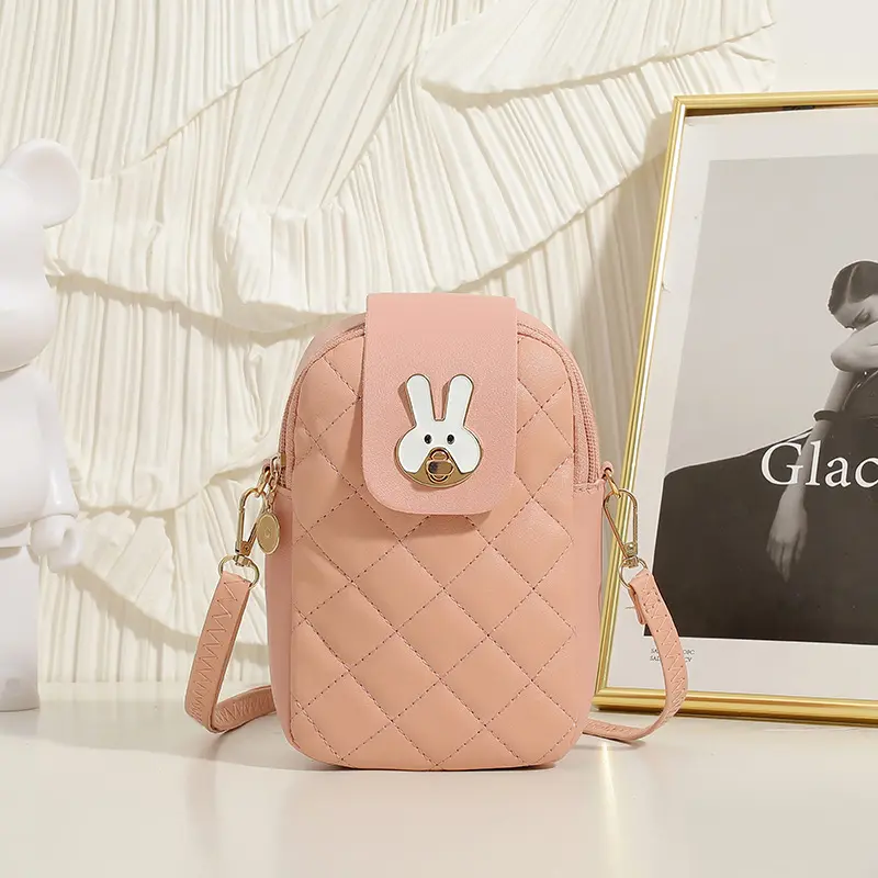 Ladies Phone Bag High-Grade Special-Interest Design Embroidered Rhombus Rabbit Lock Shoulder Messenger Bag