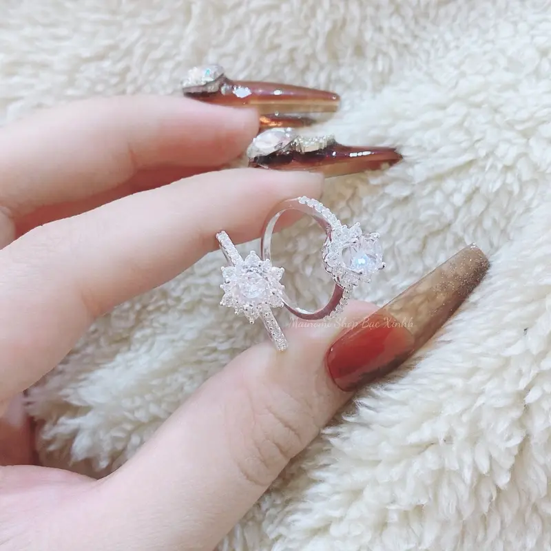 Nhẫn hoa mai 1 hàng bạc ta MAINOMI xinh xắn giá xưởng 5