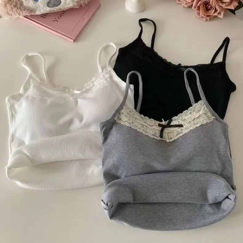 Áo Yếm Có Đệm, Dành Cho Nữ, Với Nơ Ren Chắp Vá, Áo Ba Lỗ Gợi Cảm Women Top Voi 0