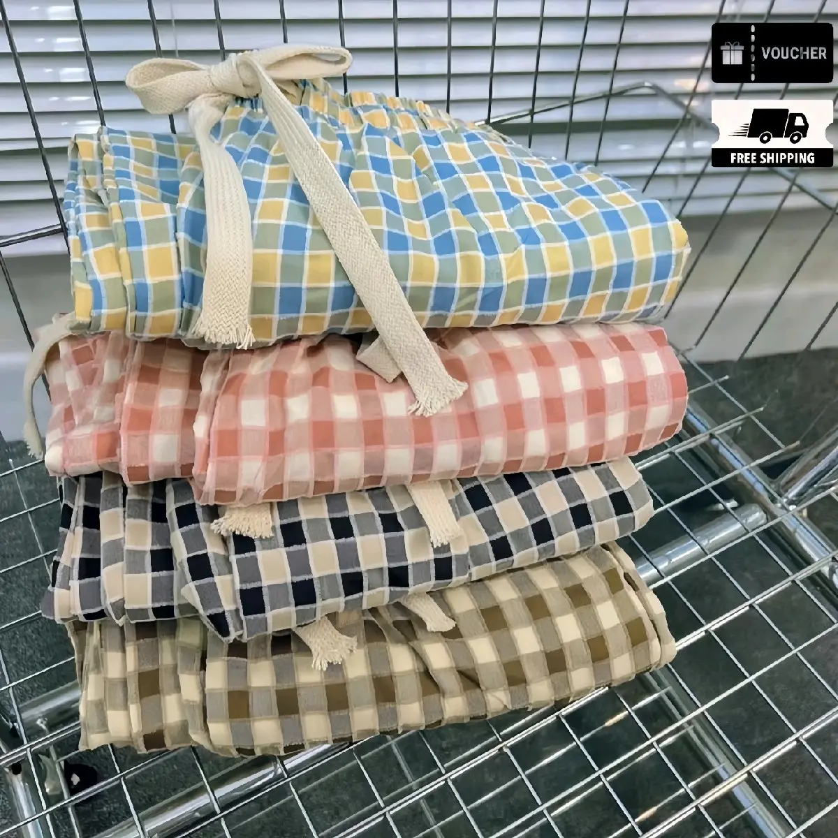 Quần Kẻ Caro Hàn Cạp Chun,Chất Liệu Đũi Mềm Mại Women Nữ Voi