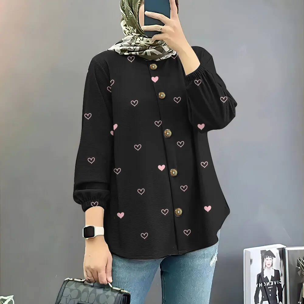 เสื้อสตรีมุสลิม, แฟชั่น, แขนฟอง, คอวี, สไตล์เรียบหรู, ทรงหลวม, เหมาะสำหรับใส่ทุกวัน, ซักเครื่องได้, มีไซส์ S-5XL, ผูกโบว์, เสื้อสตรีมุสลิม, Baju Melayu, 2024-2025