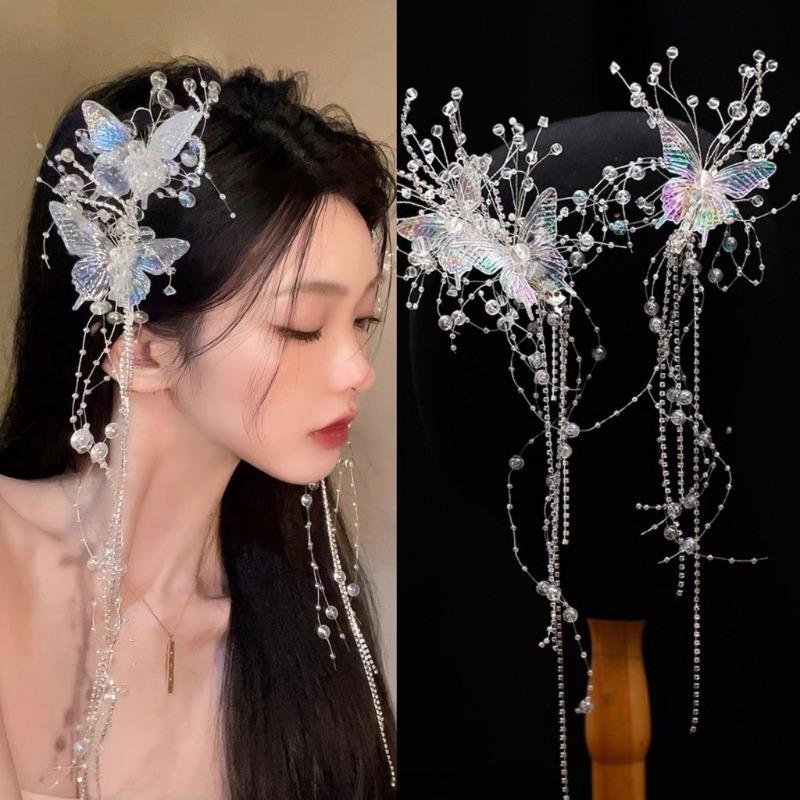 Kẹp Tóc Tua Rua Hình Bướm Thiết Kế Siêu Thanh Lịch Dành Cho Bé Gái Đính Đá Và Pha Lê Phong Cách Công Chúa Thích Hợp Cho Váy Cưới Cô Dâu cài tóc Đám Cưới