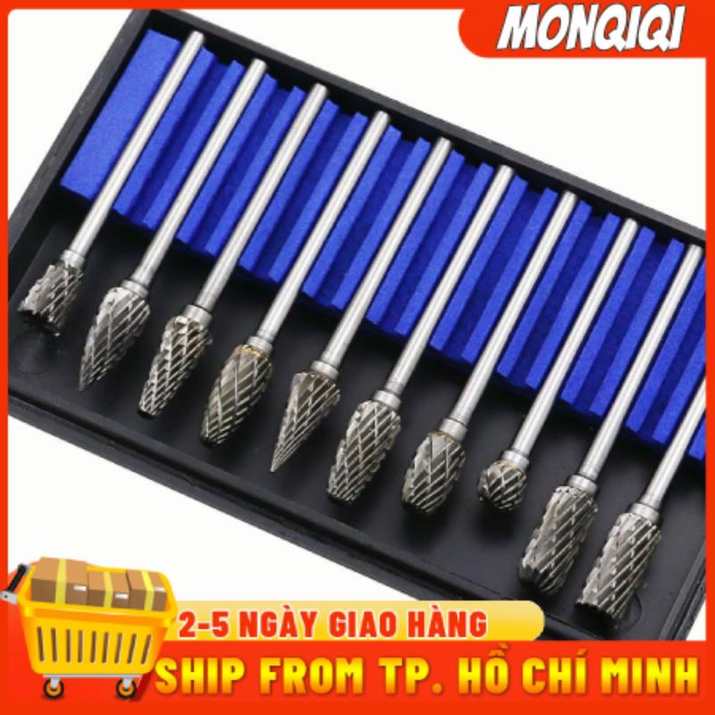 Bộ 10 Mũi Mài, Khắc Hợp Kim, Gỗ Lũa Cao Cấp Cán 3mm  Giũa quay cacbua vonfram (hộp 3 * đầu 6 hạt đôi màu xanh)