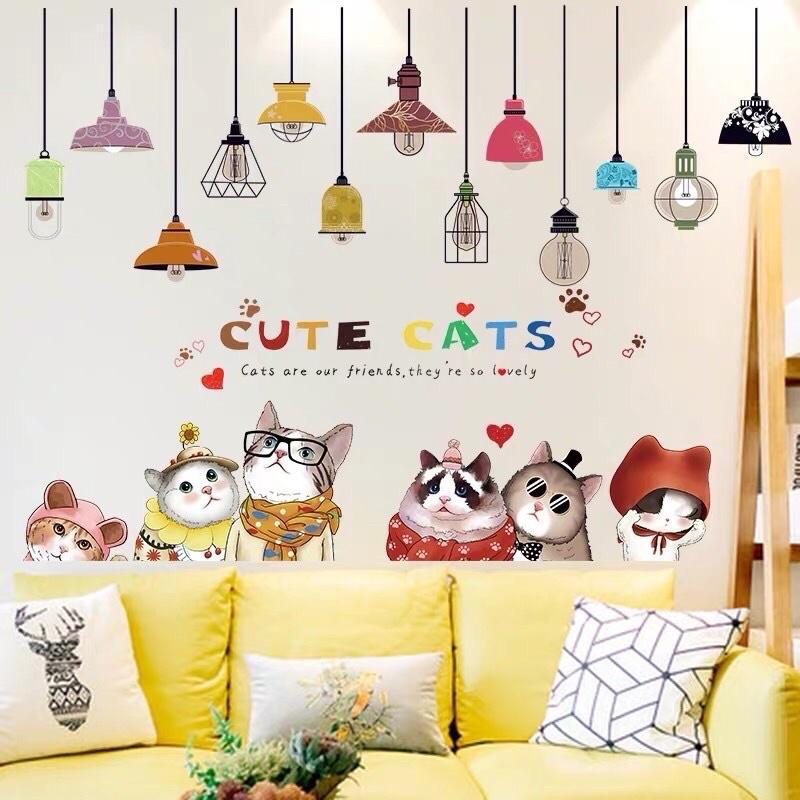 Tranh dán tường, Decal dán tường mẫu đèn mèo kết hợp.