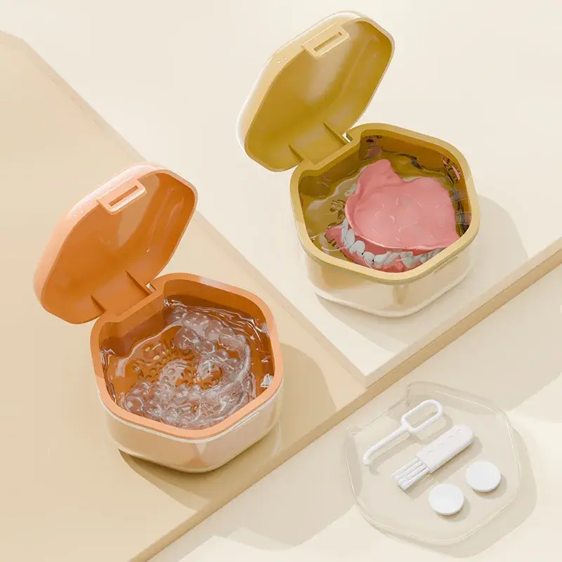 1PC Denture Storage Box Case Denture Brush Set Dental Retainer False Teeth With Strainer Denture Cups Soaking Dentures Case