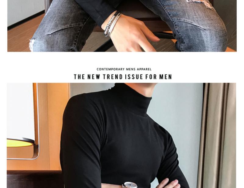 Product Introduction of Half Turtleneck Long Sleeve T-Shirt for Men, Autumn High-End Slim Fit Solid Color Mid-Neck Fleece Stretch Base Layer Pedal 20