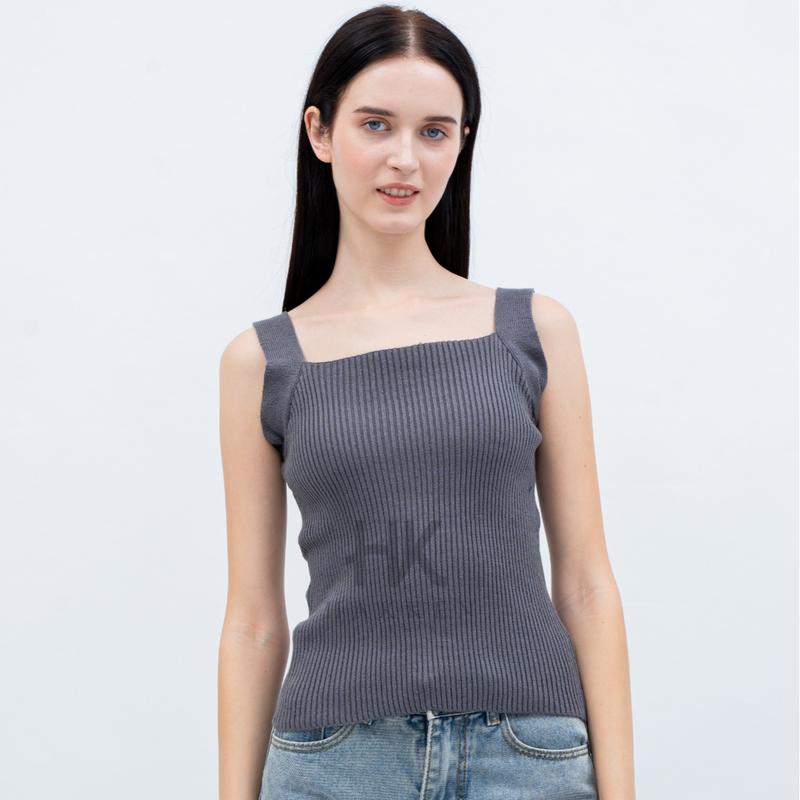 Tank Top SQUARE NECK RAJUT KOREAN STYLE SANTAI Stretch Wanita Atasan Crop Cewek Dewasa atasan  rajut 1