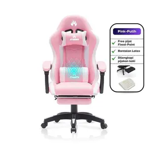JOLEE- Kursi Gaming pijat dan relaksasi kelas atas, Kantor Jaring Kursi Kerja Ergonomis Kursi Gaming Chairs Besi Furniture Roda Sandaran - JF-G06 PINK+WHITE